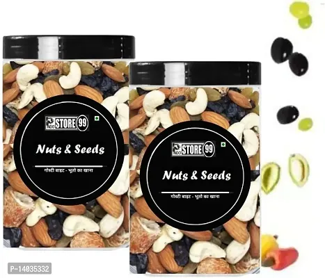 Panchmeva | Ready to Serve dry fruits | nut mix Cashew, Almonds, Dry Dates, Green and Black Raisins Uttam Prasad 400g (pack of 2)