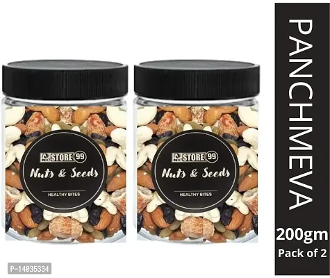 Panchmeva | Ready to Serve dry fruits | nut mix Cashew, Almonds, Dry Dates, Green and Black Raisins Uttam Prasad 200g (200*2 pack of 2)-thumb2