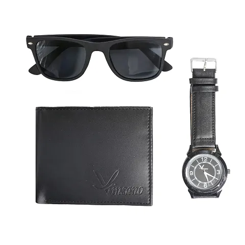 Classy Solid Wallet for Men with Watch and Sunglass