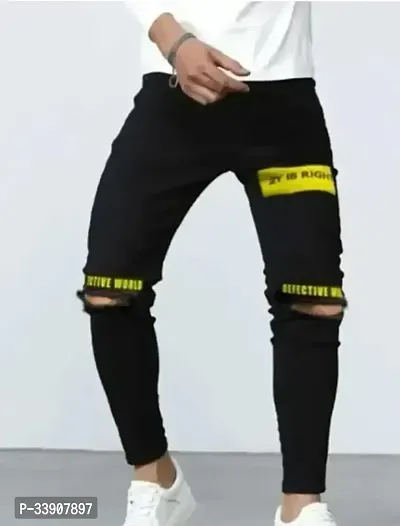 Stylish Black Denim Printed Mid-Rise Jeans For Men-thumb0