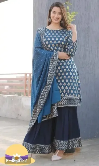 Trendy Beautiful Rayon Stitched Kurta, Bottom and Dupatta Set