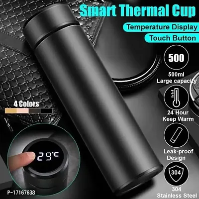 Hot  Cold Flask Bottle Temperature Display Indicator Insulated Stainless Steel Smart Water Bottle Double Wall Vacuum Cup, Perfect for Hot and Cold Drinks Size(500ml) Black Brand Generic-thumb0