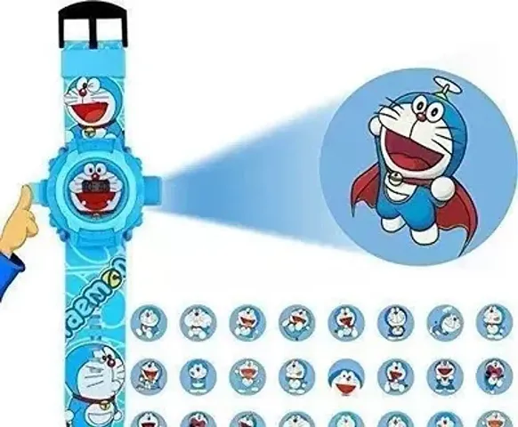 Emartos Unisex Kids Doraemon PVC Rubber Plastic Digital Wrist Projector Watch with 24 Images (Blue)