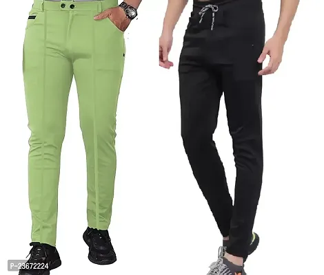 Double Stretchable Stylish Pastel Green Trouser and Black Track Pant pack of 2