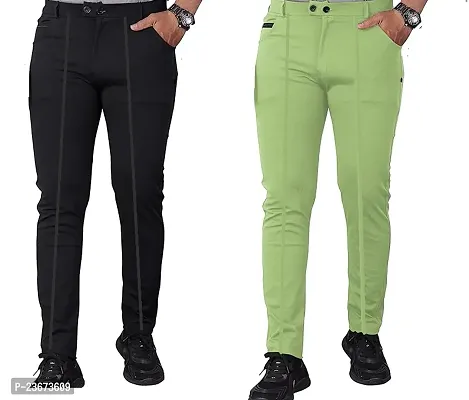 Double Stretchable Lycra Stylish Trouser Black and Pastel Green Pack of 2