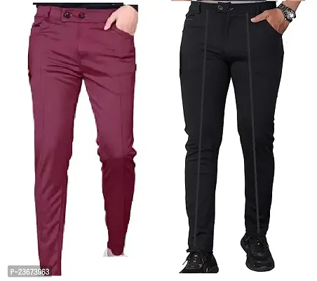 Double Stretchable Lycra Stylish Trouser Black and Maroon Pack of 2