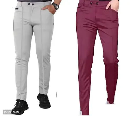Double Stretchable Lycra Stylish Trouser Grey and Maroon Pack of 2