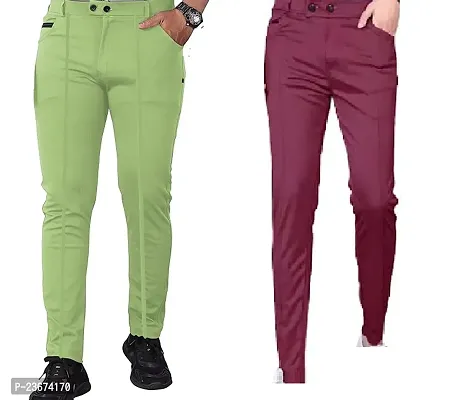 Double Stretchable Lycra Stylish Trouser Maroon and Pastel Green Pack of 2