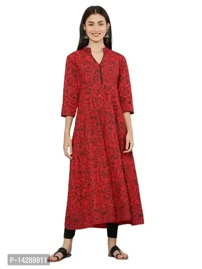 EZIS FASHION Women Girl Block Print Red Kurta