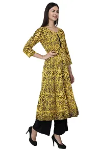 EZIS FASHION Women's Cotton Anarkali Screen Print 3/4 Sleeve Kurtis | Yellow | EZIS K118-thumb2