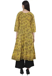 EZIS FASHION Women's Cotton Anarkali Screen Print 3/4 Sleeve Kurtis | Yellow | EZIS K118-thumb1