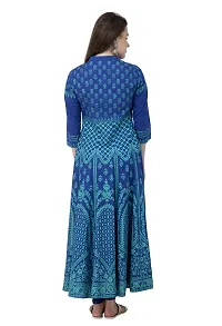 EZIS FASHION Women's Cotton Anarkali Screen Print 3/4 Sleeve Kurtis | Blue | EZIS- A23-thumb1