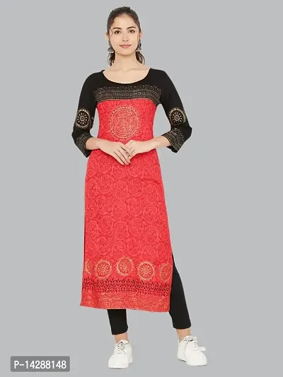 EZIS FASHION Women Block Print Red Kurti-thumb0