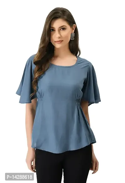 EZIS FASHION Women's Rayon Solid Regular Top | Grey | EZIS- T145-thumb1