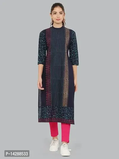 EZIS FASHION Women Block Print Navy Blue Kurta-thumb0