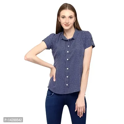EZIS FASHION Women's Crepe Half Sleeve Milk Print Shirt | Blue | EZIS- S38