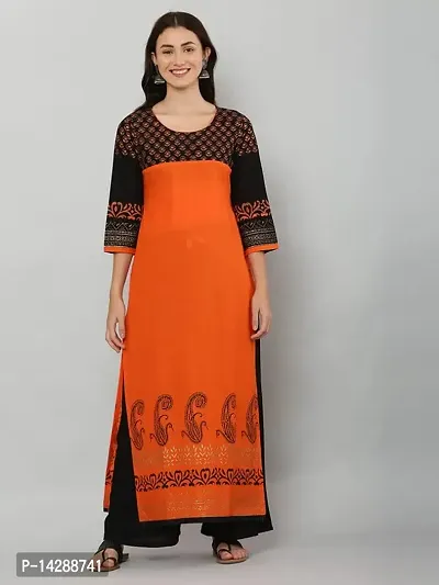 EZIS FASHION Women Block Print Orange Kurta-thumb0