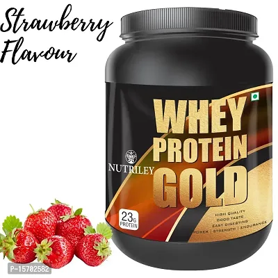 Nutriley Whey Protein Gold Powder Nutritional Supplement, Muscle Protein, Muscle Gainer, Body Gainer Protein, Muscle Gainer Protein, Whey Protein, Whey Protein  500 G Strawberry Flavour