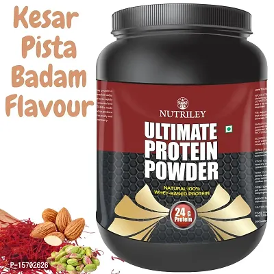 Nutriley Utimate Protein Powder, Ultimate Whey Protein Powder, Muscle Badhane Ke liye Protein, Ultimate Protein Supplement for Women, Stamina Badhane Ke Liye Supplement-500 G Kesar Pista Badam Flavour