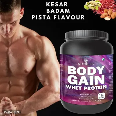 Nutriley Body Gain - Body Weight Muscle Fit | Increase Body Strength | Ayurvedic Product | Weight Gainer Powder for Women | Muscle Growth | Weight Gainer- 500 G  Kesar Pista Badam Flavour-thumb0