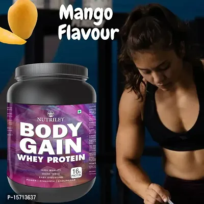 Nutriley Body Gain - Body Weight Muscle Fit | Increase Body Strength | Ayurvedic Product | Weight Gainer Powder for Women | Muscle Growth | Weight Gainer- 500 G Mango Flavour-thumb0