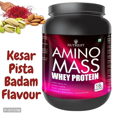 Nutriley Amino Mass - Body Weight / Muscle Gainer Whey Protein Supplement, Muscle Fit | Increase Body Strength | Ayurvedic Product | Weight Gainer Powder for Women | 500 G Kesar Pista  Badam Flavour