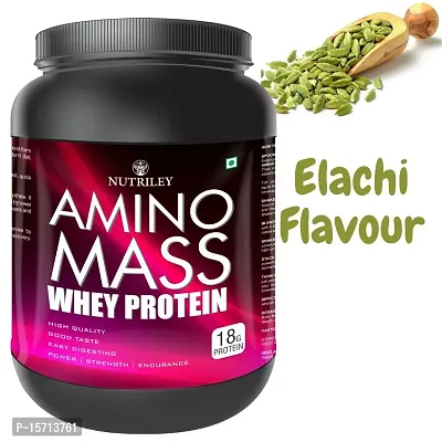 Nutriley Amino Mass - Body Weight / Muscle Gainer Whey Protein Supplement, Muscle Fit | Increase Body Strength | Ayurvedic Product | Weight Gainer Powder for Women | 500 G Elachi Flavour