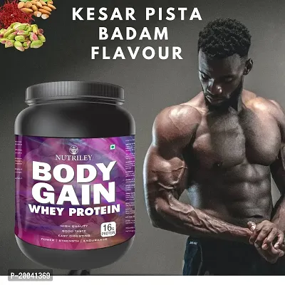 Nutriley Body Gain - Body Weight / Muscle Gainer Whey Protein Supplement Muscle Power | Body Gain Muscle Mass | Proteins | Muscle Gainer | Increase Body Strength Kesar Pista Badam Flavour1 KG