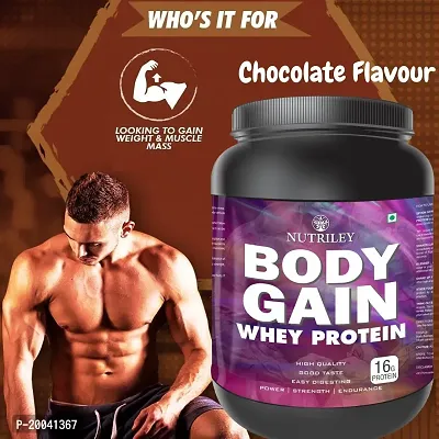 Nutriley Body Gain - Body Weight / Muscle Gainer Whey Protein Supplement Muscle Power | Body Gain Muscle Mass | Proteins | Muscle Gainer | Increase Body Strength | Muscle Gainer Chocolate Flavour 1 KG-thumb0