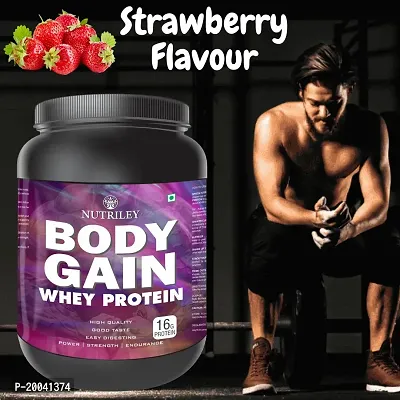 Nutriley Body Gain - Body Weight / Muscle Gainer Whey Protein Supplement Muscle Power | Body Gain Muscle Mass | Proteins | Muscle Gainer | Increase Body Strength Muscle Gainer Strawberry Flavour 1 KG
