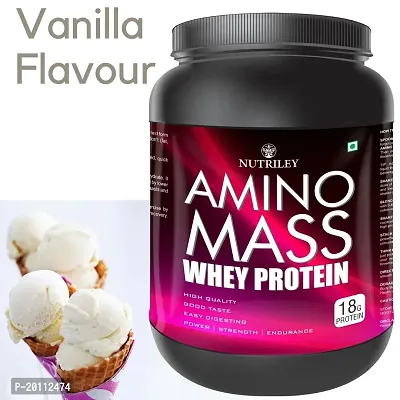 Nutriley Amino Mass - Body Weight / Muscle Gainer Whey Protein Supplement, Muscle Power | Body Gain Muscle Mass | Weight Gain Supplement | Proteins | Muscle Gainer Vanilla Flavour 1 KG-thumb0