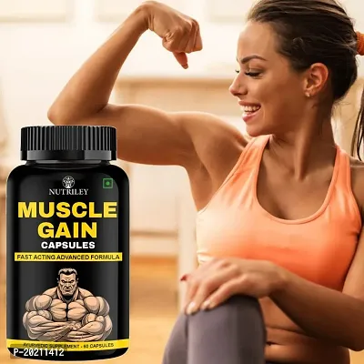 Nutriley Muscle Weight Gain Tablets for Men Women | Advance Weight Gainer 60 Capsules| Weight Gainer / Mass Gainer Capsules | Advanced Formulation| Weight Gain Capsules for women, Mass Gain Capsules