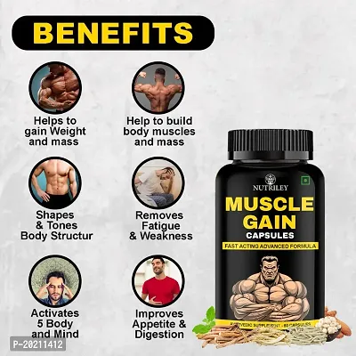 Nutriley Muscle Weight Gain Tablets for Men Women | Advance Weight Gainer 60 Capsules| Weight Gainer / Mass Gainer Capsules | Advanced Formulation| Weight Gain Capsules for women, Mass Gain Capsules-thumb3
