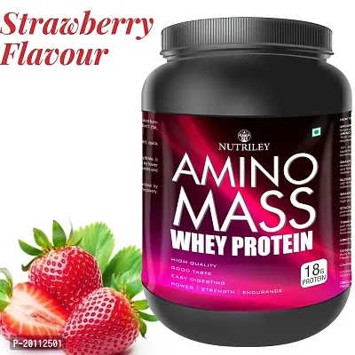Nutriley Amino Mass - Body Weight / Muscle Gainer Whey Protein Supplement, Muscle Power | Body Gain Muscle Mass | Weight Gain Supplement | Proteins | Muscle Gainer Strawberry Flavour 1 KG