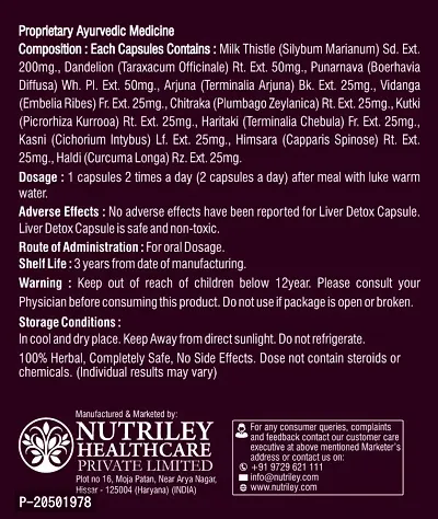 Nutriley Liver Detox Capsules for Liver Cleaning, Capsule for Improve Liver Function, Capsules for Fatty Liver, Capsuler for Repair Liver Damage, Capsules for Liver (60 Capsule)-thumb2