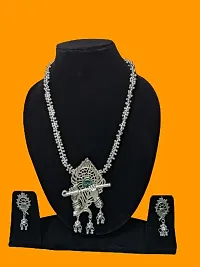 Antique Oxidised Silver Krishna Murli Morpankh Jewellery Set-thumb1