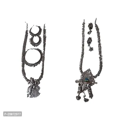 Antique Oxidised Silver Necklace Jewellery Set For Women's Pack of Two