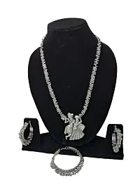 Antique Oxidised Silver Necklace Jewellery Set For Women's Pack of Two-thumb2