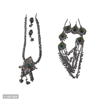 Antique Oxidised Silver Necklace Jewellery Set For Women's Pack of two