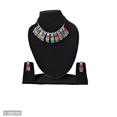 Trendy Multicolor Choker Necklace With Earrings set-thumb0