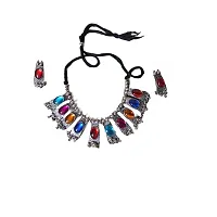 Trendy Multicolor Choker Necklace With Earrings set-thumb1