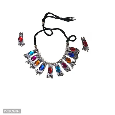 Trendy Multicolor Choker Necklace With Earrings set-thumb2
