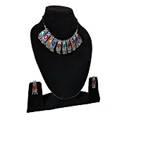 Trendy Multicolor Choker Necklace With Earrings set-thumb2