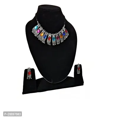 Trendy Multicolor Choker Necklace With Earrings set-thumb3
