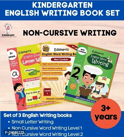 Complete KG English Letter and English Word Writing Book Set | Non Cursive Writing 3 book Combo | Handwriting Practice Book | 4 line kids writing book for Capital and Small Letter, two letters word wr