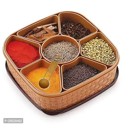 Spice Box For Kitchen, Masala Container, Plastic Wooden Style, 7 Sections