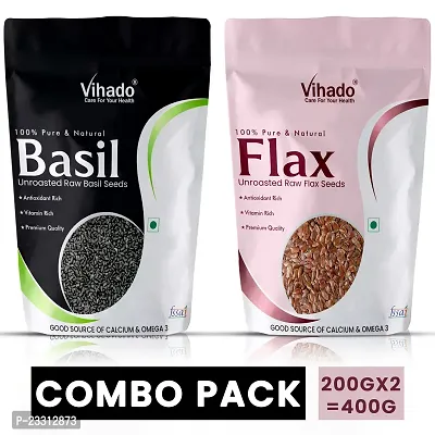 Vihado Basil Seed  Flax Seed For Weight Loss  Eating 200G Combo (pack of 2)-thumb0