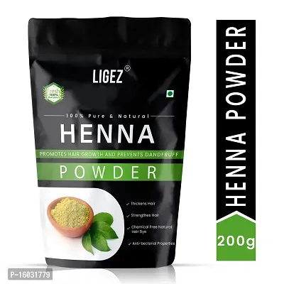 LIGEZ 100% Natural Henna Powder (Lawsonia Inermis Clay) For Hair 200g(Pack of 1)-thumb0