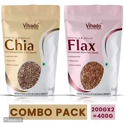 Vihado Chia Seed And Flax Seed For Weight Loss And Eating 200G Combo Pack Of 2