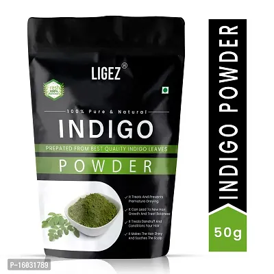 LIGEZ Pure Organic Natural (Indigofera Tinctoria) Indigo Leaf Powder for black hair 50g (Pack of 1)-thumb0